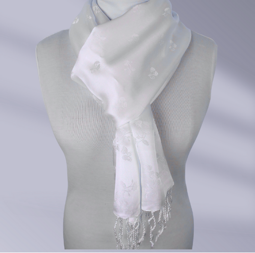 Silk Scarf White Flower