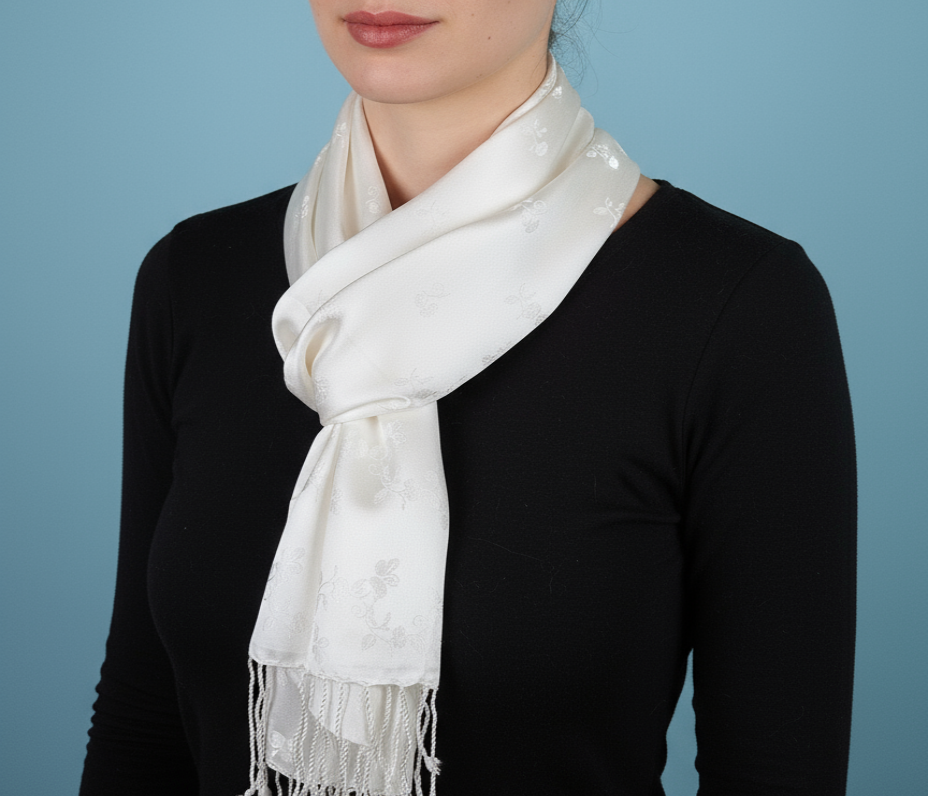 Silk Scarf White Flower
