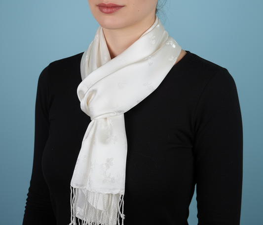 Silk Scarf White Flower