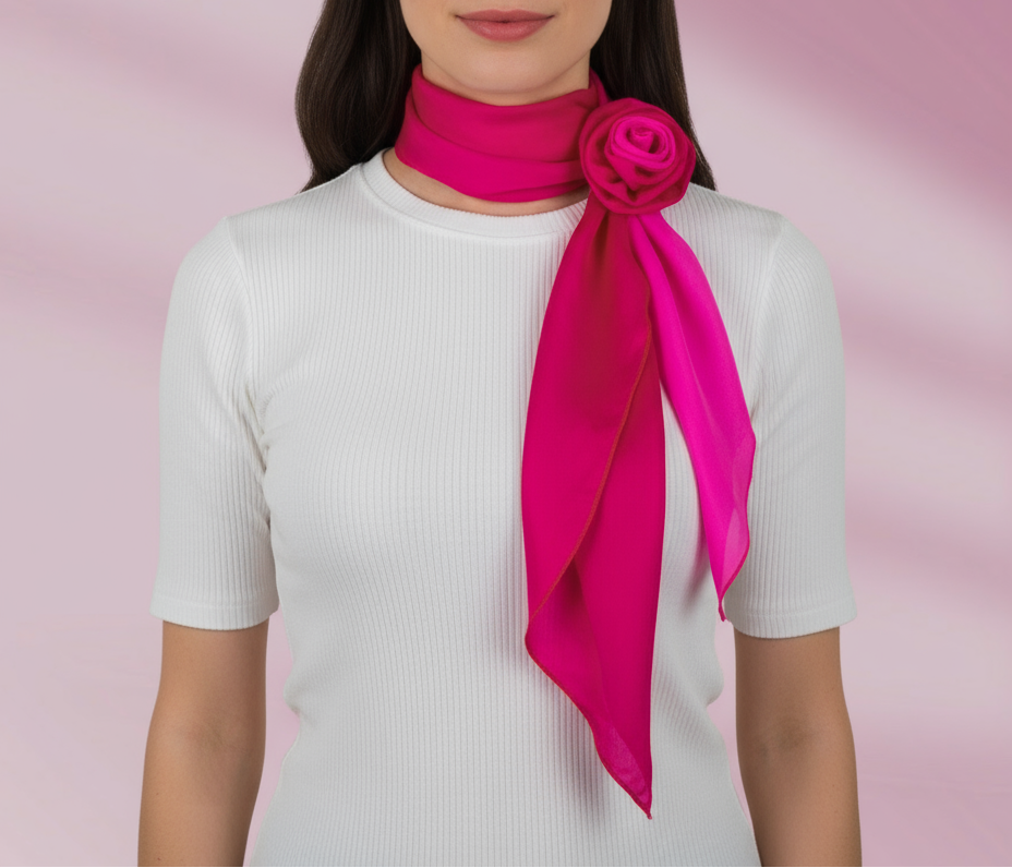 Silk Scarf With a Rose Clip